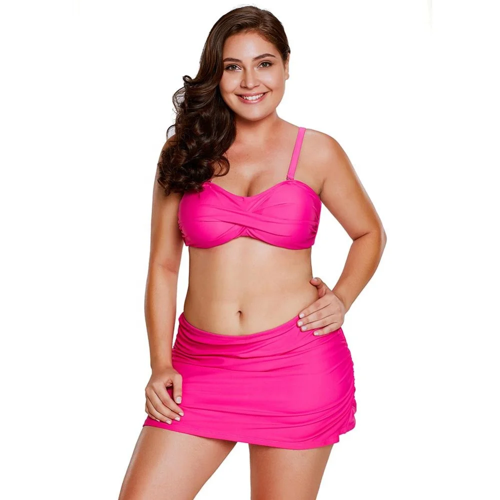 

Wholesale Swimwear Bandeau Bikini Two Piece Skirtini Swimsuit Plus Size Large Size Big Size Bathingsuit for Fat Women, Picture
