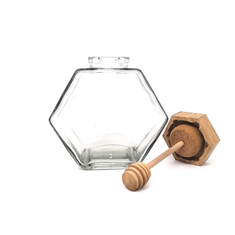 Customizable Unique Hexagon Empty Glass Honey Jar With Dipper Buy