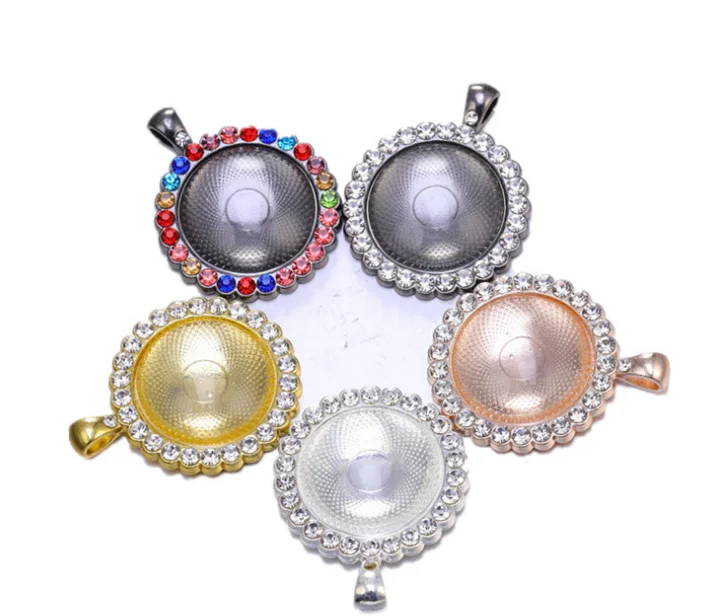 

hot rhinestone circle round photo frame Base for jewelry making custom picture frame metal tray round bezel with crystals