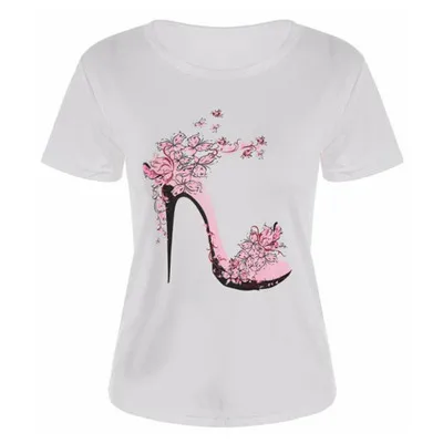 

High-heeled Shoes Print Short Sleeve Cotton T-Shirt Women Casual Tshirt