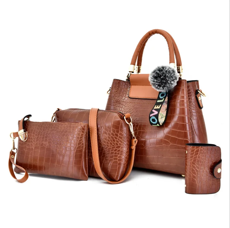 

Oem Fashion New Design Genuine Leather Ladies Handbag Women Bags 4pcs sets for girl