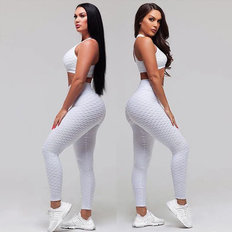 

Custom Logo Sportswear Women High Waist Fitness Workout Clothing Two Piece Yoga Sets Bra Biustonosz And Leggins Yoga Set
