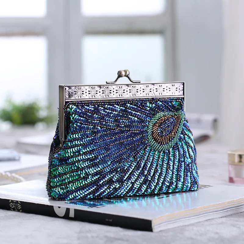 

women double side beaded sequin clutch bag wedding bridal evening purple 8 colors