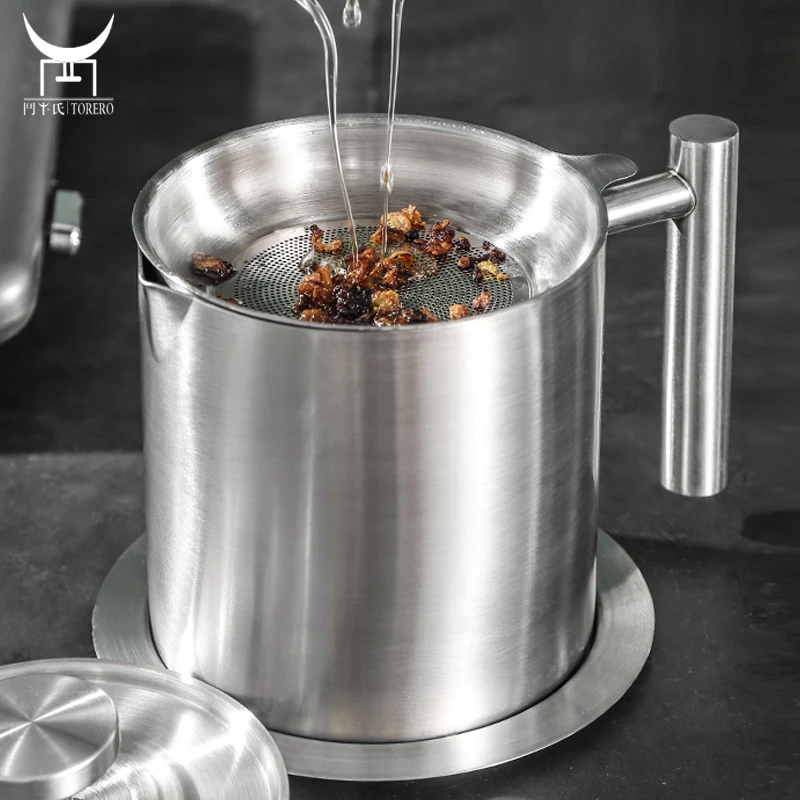 

304 Stainless Steel Grease Strainer and Container with Dust-Proof Lid & Handle Oil Storage Oil Strainer Pot Grease Can