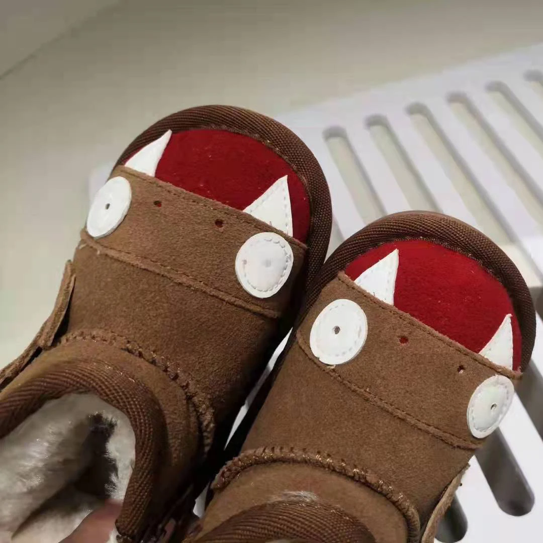 

Winter cute monster pattern soft winter ankle zipper custom unisex baby boots toddler shoes for children