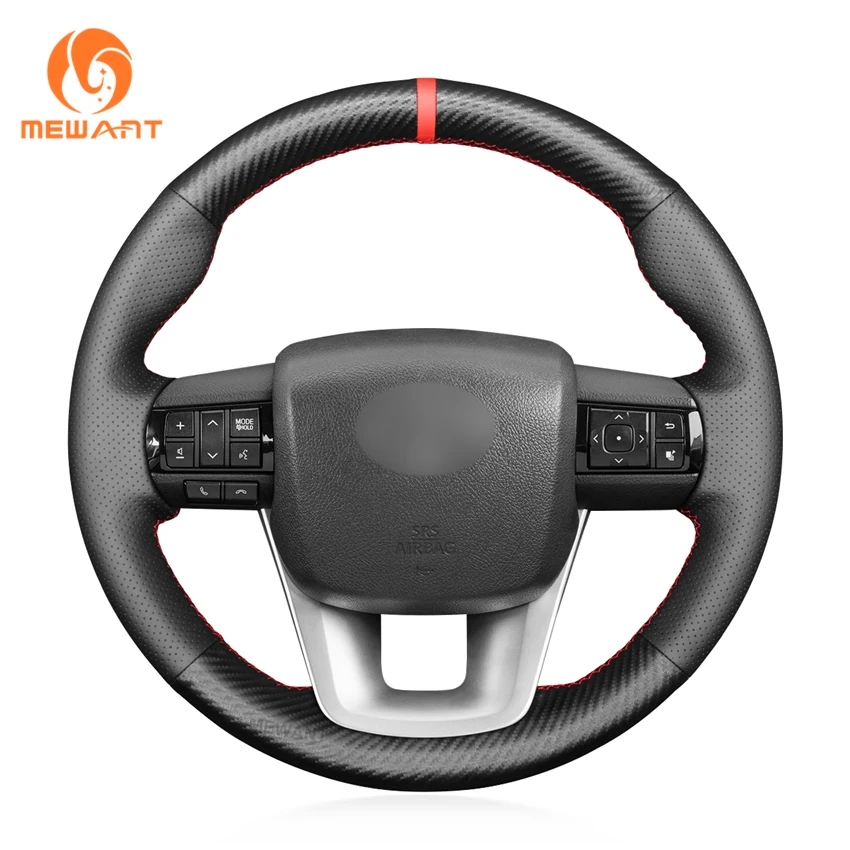 

Matte Carbon PU Leather Hand Stitching Custom Steering Wheel Cover for Toyota Hilux Fortuner 2015 2016 2017 2018 2019 2020 2021