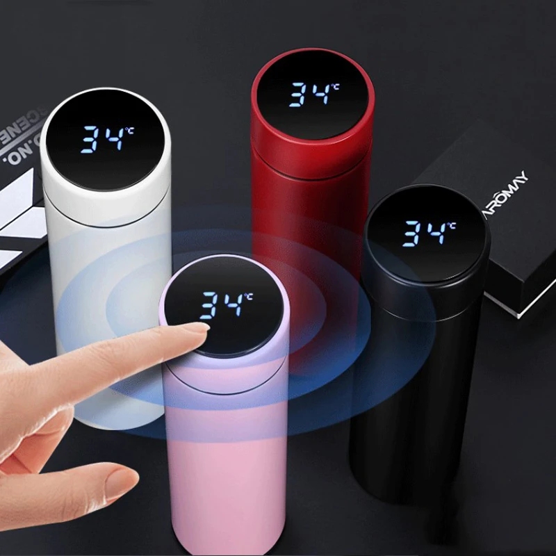

New Fashion Temperature Display Vacuum Stainless Steel Water Bottle Kettle Thermo Cup With LCD Touch Screen Smart Mug VT1117, Black white gold red pink