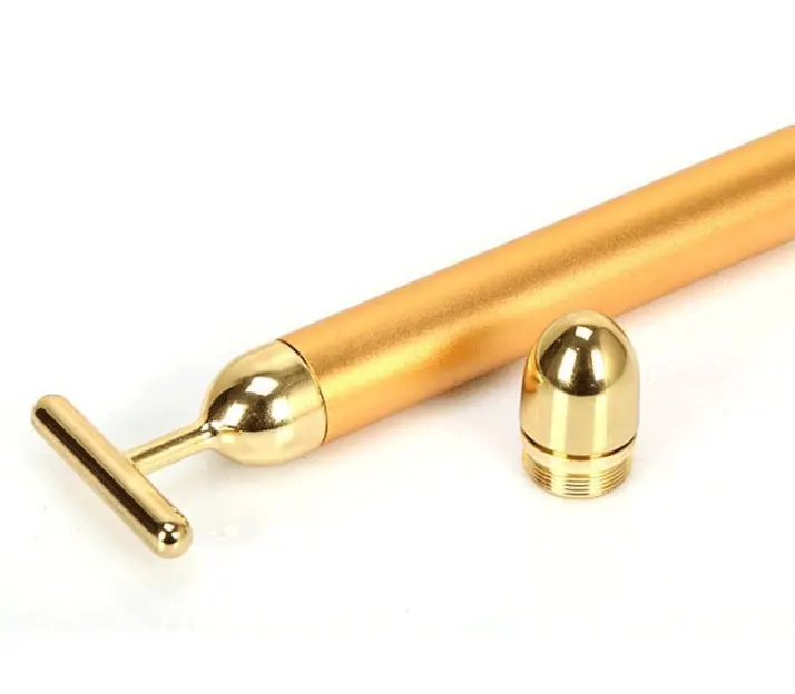 

Beauty Care Massage T Shape Vibrating Microcurrent Body Eye Face Lift Roller Massager, Golden