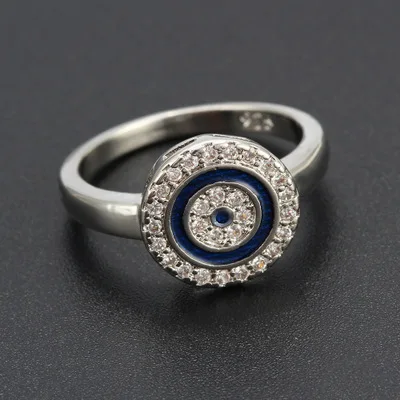 

Fashion Women Jewelry Silver Plated Full CZ Diamond Turkish Eyes Rings Cubic Zircon Blue Crystal Rhinestone Evil Eyes Ring Party