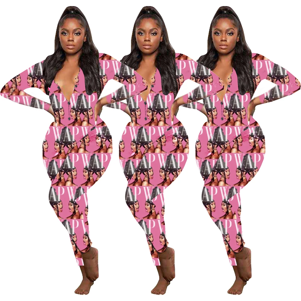 

Wholesale sexy custom designer onesie pajamas for women autumn fall long sleeve cardi.b onesie adult WAP onesie