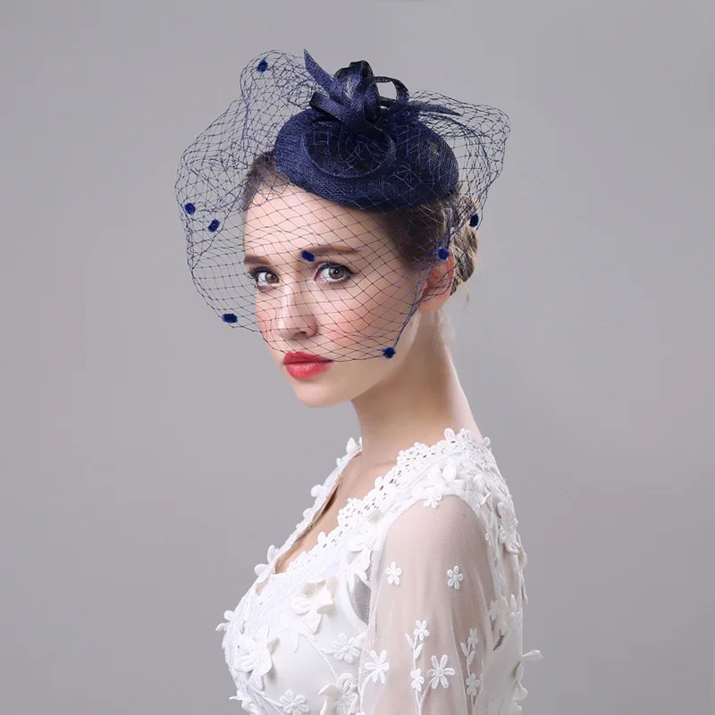 

MIO Women Elegant Fascinators Hat Solid Color Veil Hair Clip Wedding Party Kentucky Derby Hats Mesh Bridal Hair Pin Pillbox Hats