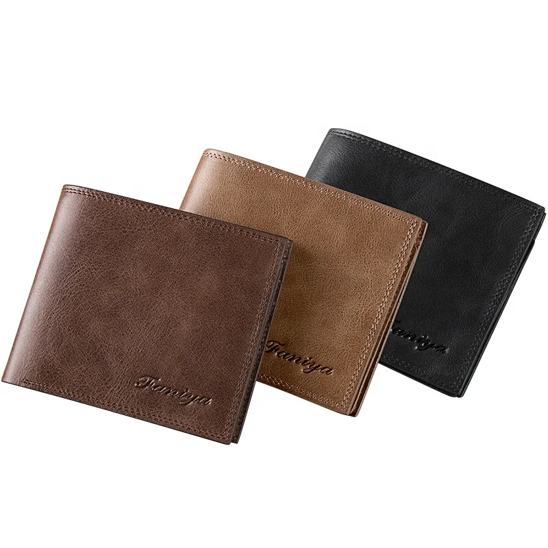 

2021 Custom Logo RFID Blocking Male Famous Brand Genuine Leather Wallets Men