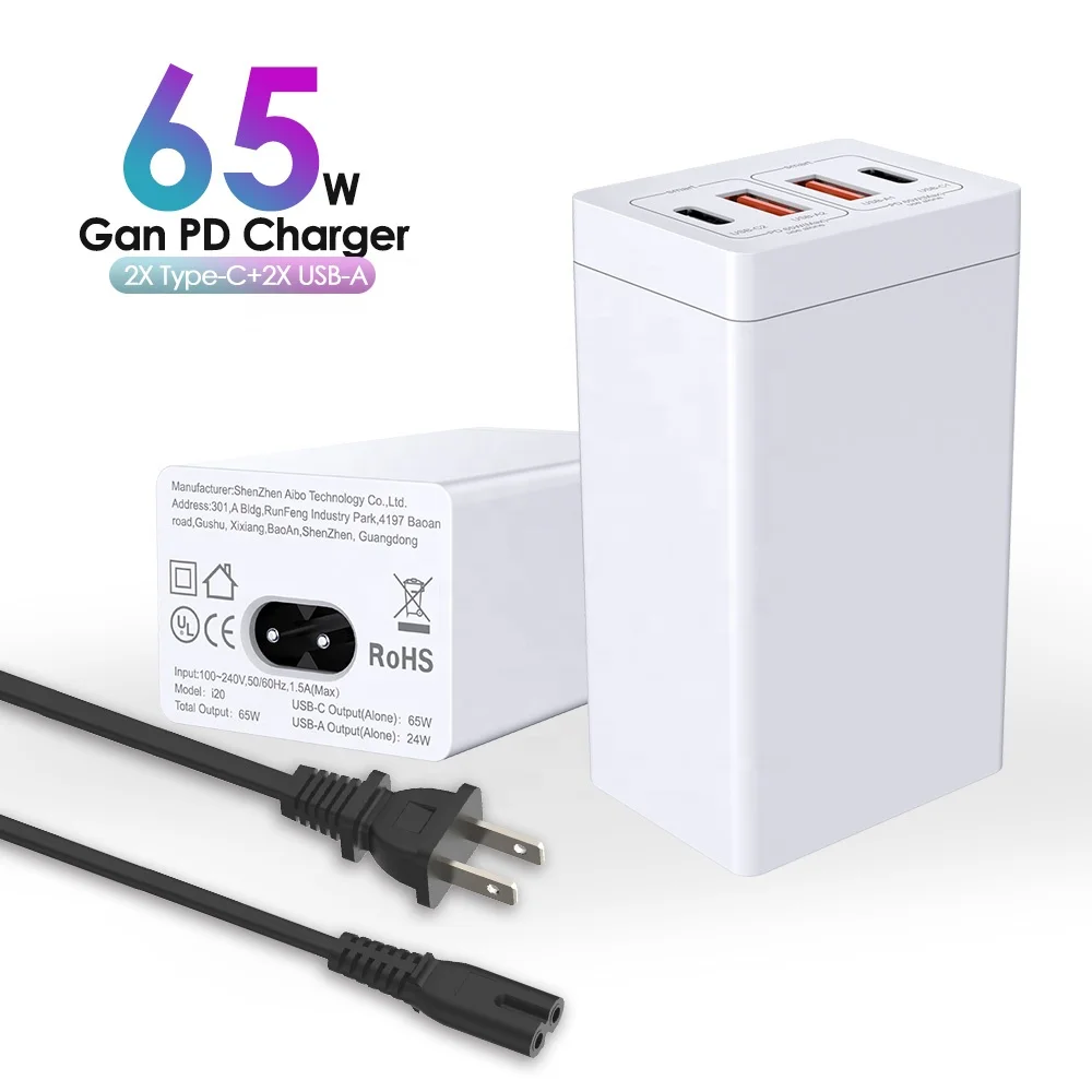 Market Trends 65W GaN Technology Fast Charger Type-c QC 3.0 Quick Cellphone Laptop Charge 4 Ports Universal Wall Adapter
