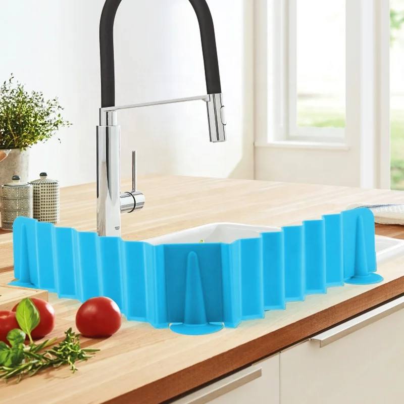 

Upgraded Stretchable Silicone Sink Water Splash Guards Baffle for Home Products Kitchen Bathroom, Blue/gray/green