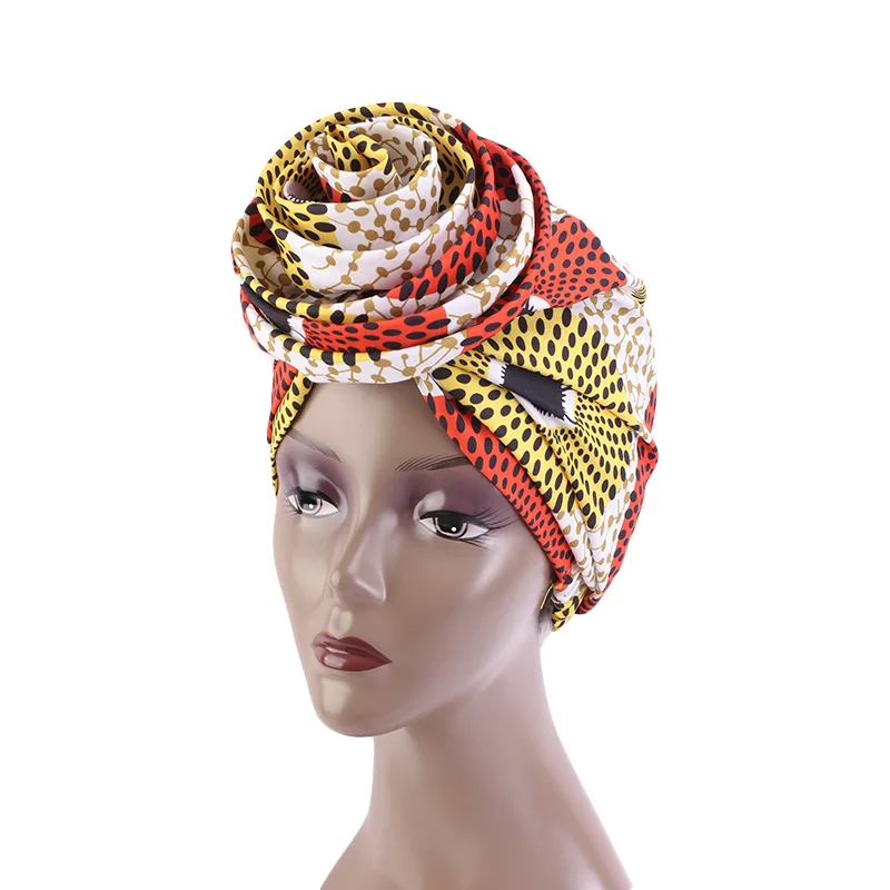 

Wholesale Knotted Satin Lined Turban Headwraps African Prints Women Flower Turbans