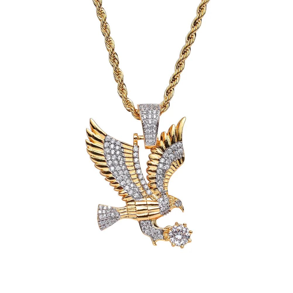 

2021 Sailing Jewelry Iced Out CZ Eagle Pendant Necklace For Mens Cubic Zircon Hip Hop Eagle Necklace