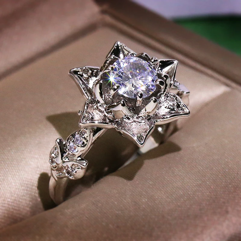 

Fashion Jewelry KYRA0841 Flower Shape 3A Zircon Rings for women, Silver