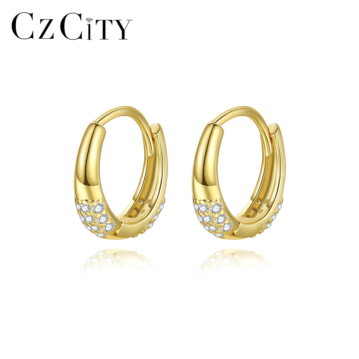 

CZCITY Fine Oval Clip Ear Ring Summer Gold Earring Korean Woman Iced Out Accessory Unique Fashion Jewelry