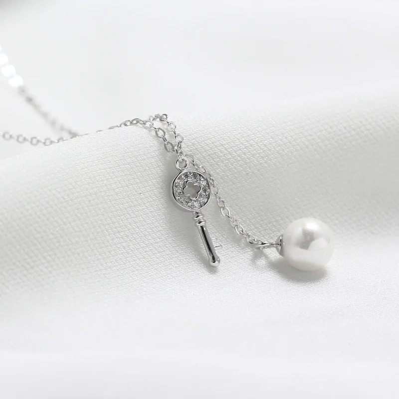 

INS design Simple Fashion Jewelry 925 Sterling Silver diamond Key Pendant Necklace