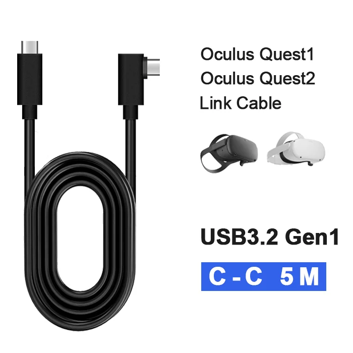 

5Gbps Right Angle 5m USB C to C VR Oculus Quest 2 Headset link Cable, Black/white