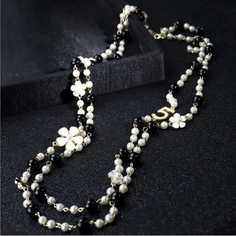 

Pearl Necklace Fashion Long Multilayer Number 5 Word Necklace Letter Sweater Chain necklace, As picture