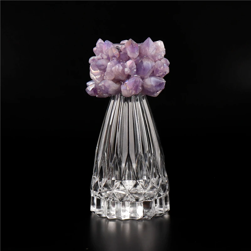 

Luxury Scenting Fragrance Aroma Home Aromatherapy Oil Reed Bottle Glass Crystal Amethyst Flower Aura Ab Stone Diffuser Gift Set, Aura ab plated