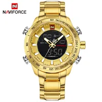 

New Naviforce 9093 Brand Luxury Stainless Steel Men Watches Dual Time Clock Lcd Analog Waterproof Military Quartz Digital Watch