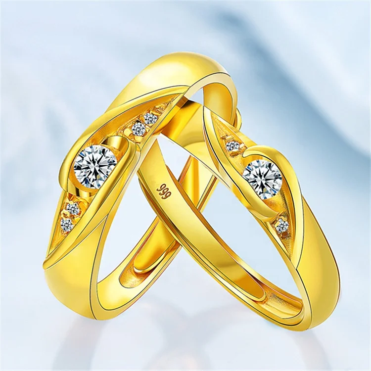 

Factory direct sale couple wedding ring 18k yellow gold ring cz engagement ring for men and women