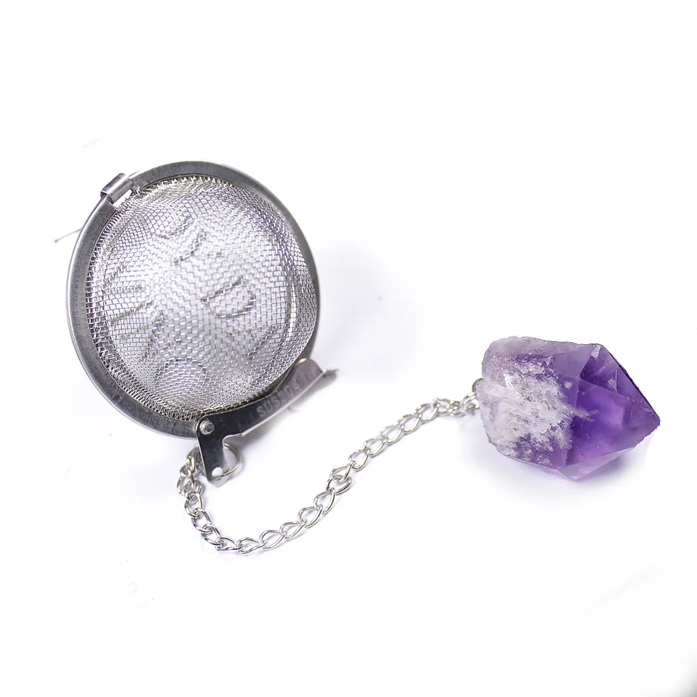 

Stainless Steel Tea Strainer Natural Crystals Tea Filter Healing Stones Clear Rose Quartz Amethyst Crystal Tea Infuser