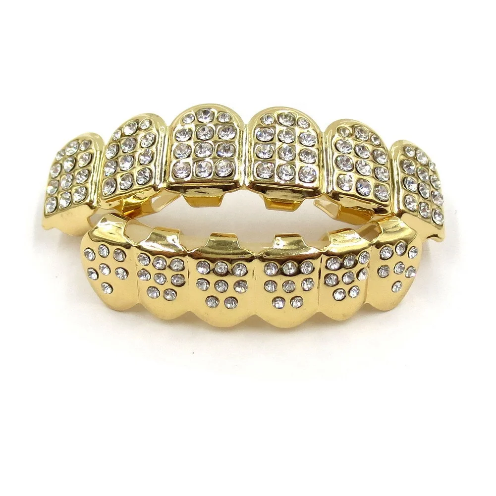 

R.Gem. Hip Hop Top & Bottom Extra Molding Bars Iced Out Grillz Diamond Teeth for Gift