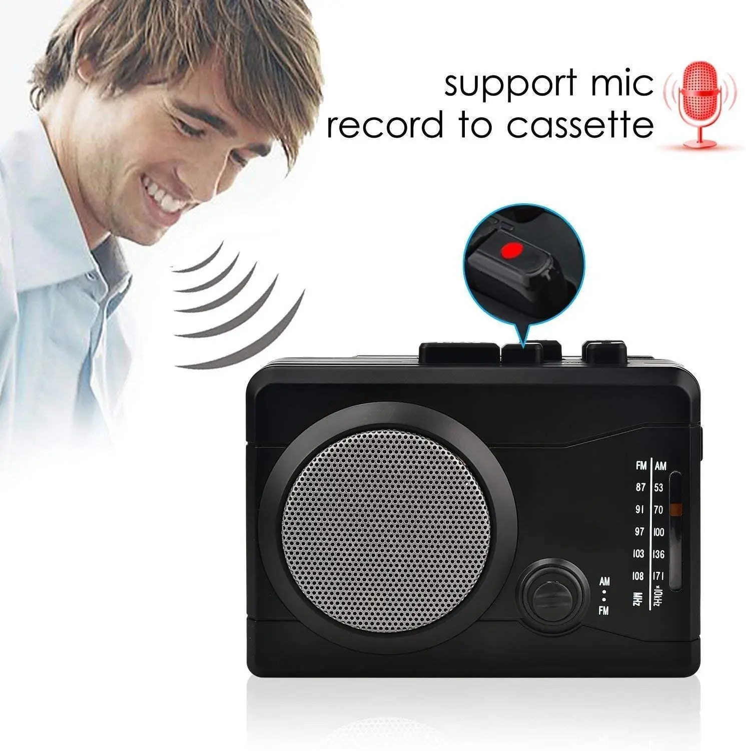 
Cassette Player Personal Audio Recorder Built-in Speaker, Radio Recording Cassette Tape to Digital MP3 Converter FM/AM function 