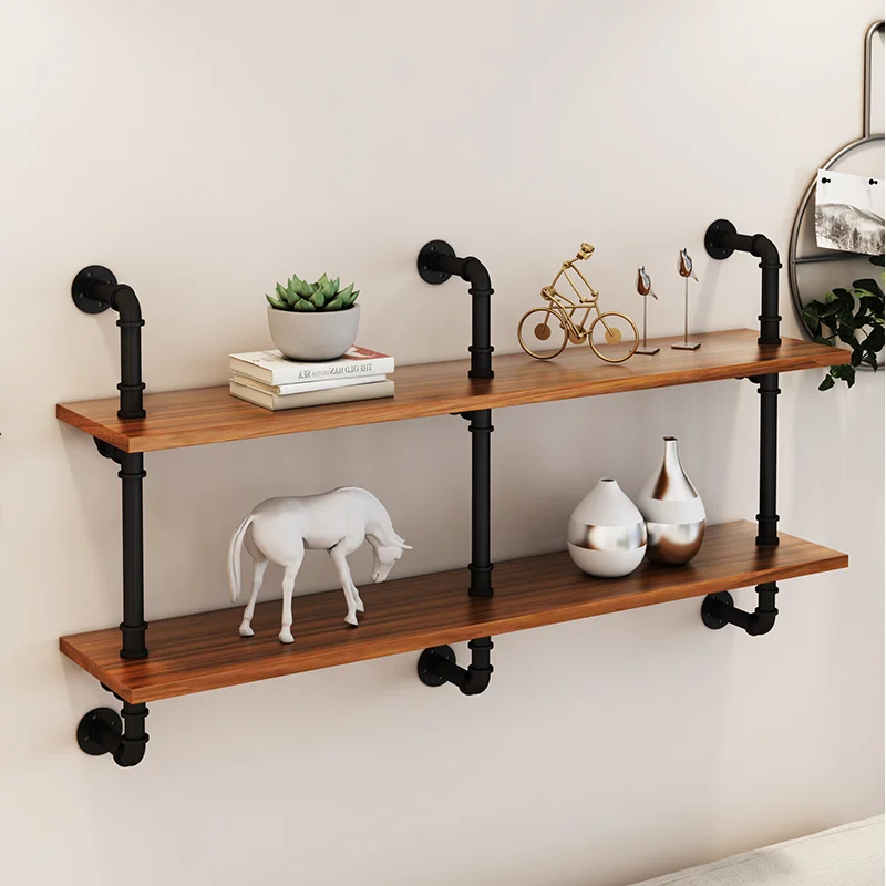 

Antique wooden simple bookshelf industrial iron pipe Floating mounted hanging diy wall shelf for home partition storage rack, Customized color