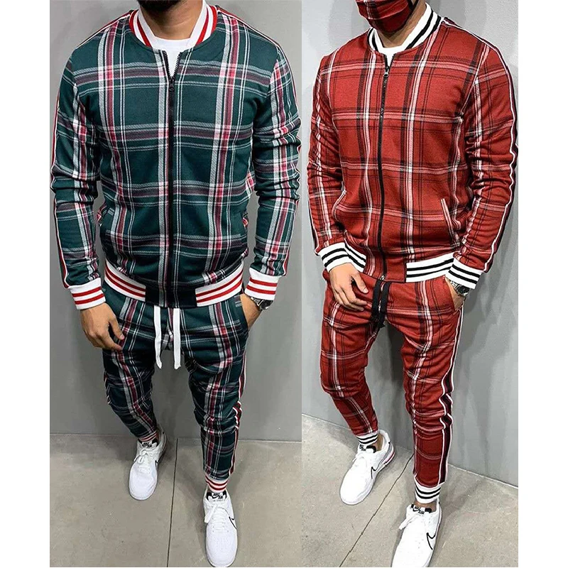 

Custom Logo Mens Suits Slim Fit Plaid Wholesale Blank Sweatsuit Jogging Suits Sportswear Running Gym Tracksuits Sets For Men