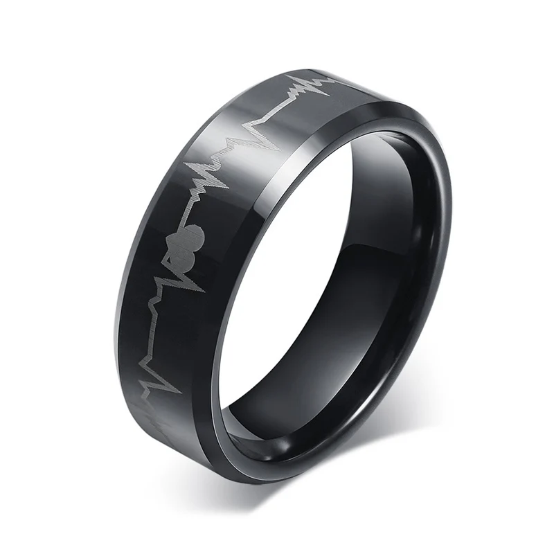 

Carburo De Tungsteno Joyeria Fashionable Mens Black Heartbeat Ring