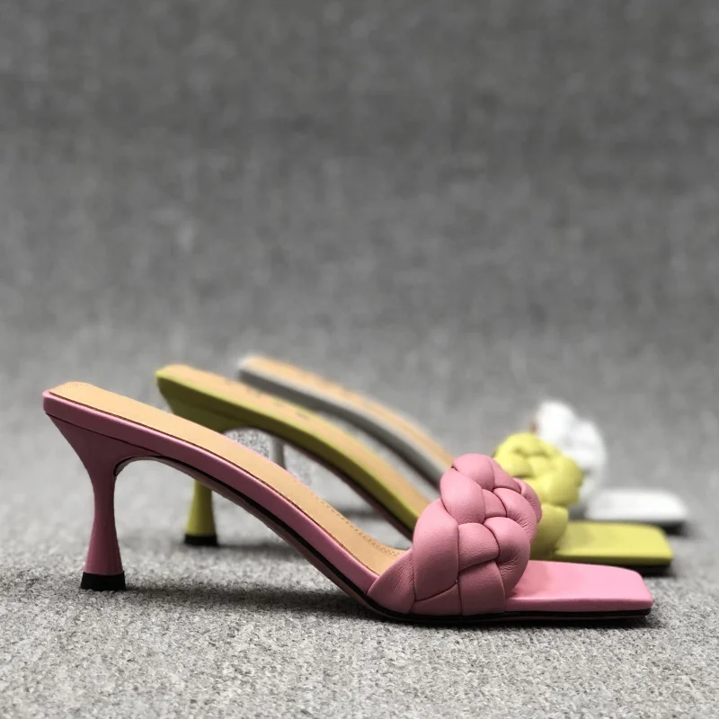

New arrival woven mid heel lady summer shoes women slipper sandals 2020