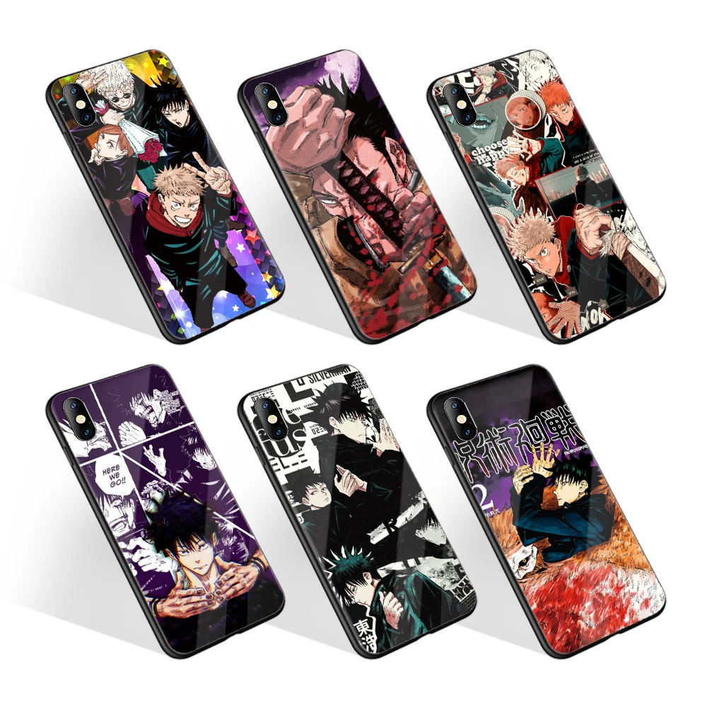 

New arrival Hit anime Tempered Glass phone case for Samsung S21 Ultra 5G Jujutsu Kaisen wholesale DIY cover for iphone7 8 11 12, Multiple