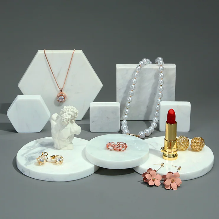 

metal jewellery display luxury white marble stone block earrings necklace holder jewelry display stand rack set, Picture