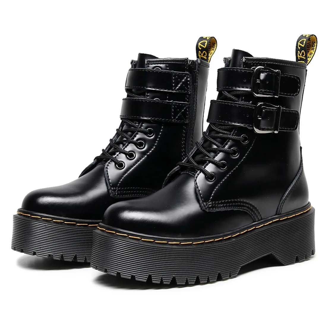 

New Martens Ankle Boots Women Punk Shoes Double Buckle Zipper British Style Outdoor Black Leather Thick Bottom Women's Boots