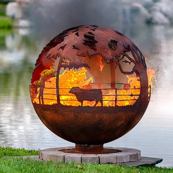 

corten steel decoration garden fire pit ball globe fire pit