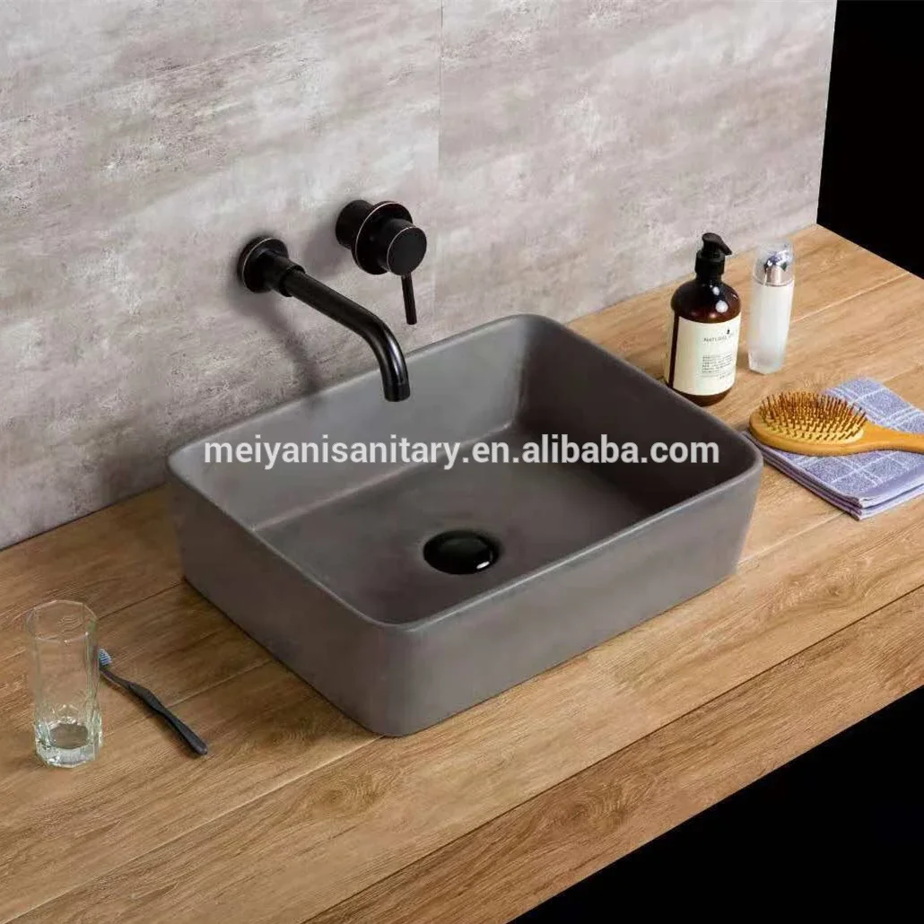 Meiyani Concrete Sink Model Square Shape Cement Art Basin In Light Grey Modern Bathroom Vanity Buy Cement Basin