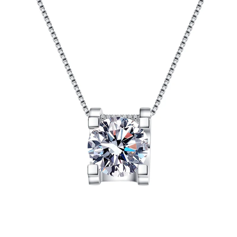925 Sterling Silver Moissanite Pendant Necklace Premium Classic Style for Wedding Party Engagement Anniversary Silver Plated
