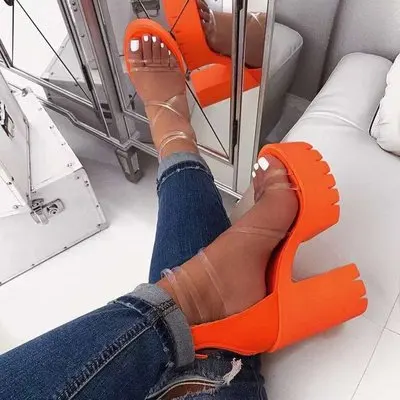 

New arrival summer fashion lace-up large size high square heels women sandals shoes