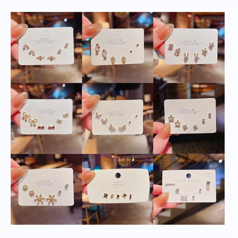 

Aug jewelry mixed wholesale S925 silver needle super flash zircon small earrings ins tide simple fashion set earrings, Picture shows