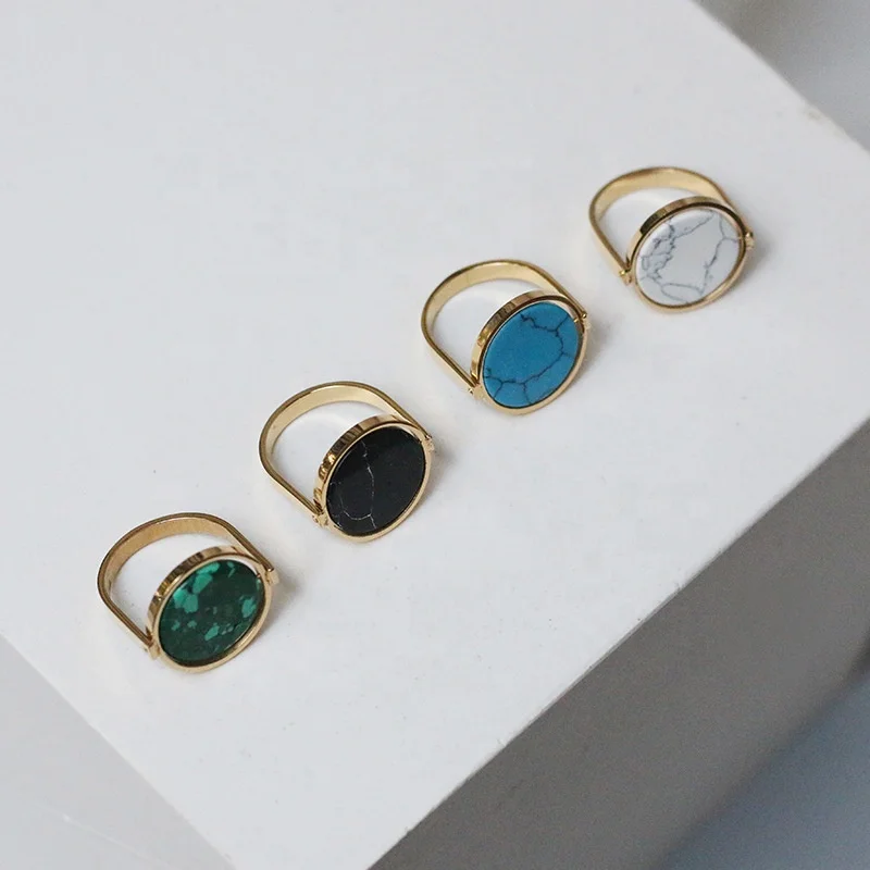 

MICCI Wholesale Custom New Trendy 18K Gold Stainless Steel Finger Jewelry Natural Stone White Green Turquoise Ring