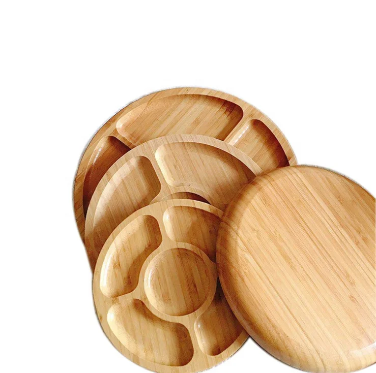 

5 compartments round cheap dry fruit tray bamboo wooden divider snack serving plates