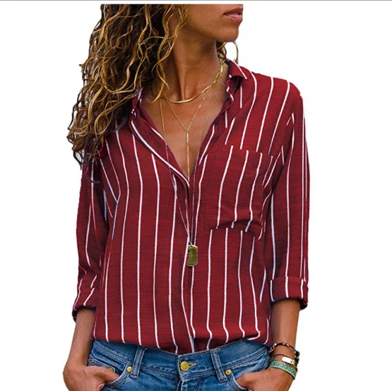 

High quality women ladies stripe casual shirt with cheap price