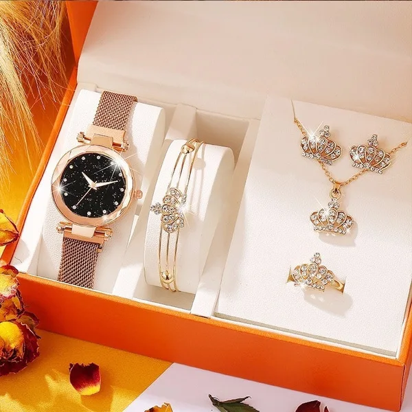 

2022 Luxury Women Watches Crystal Bracelet Stud Earring Necklace Set Ladies Watch Casual Quartz Wristwatch Set