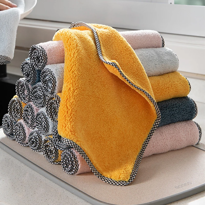 

Household coral fleece dish cloth super absorbent non-stick oil rags kitchen thickened cleaning rags to remove oil towels