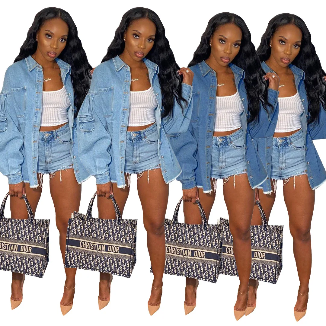 

M704 Top quality long sleeve ripped plus size jean jacket 2020 denim jaket women