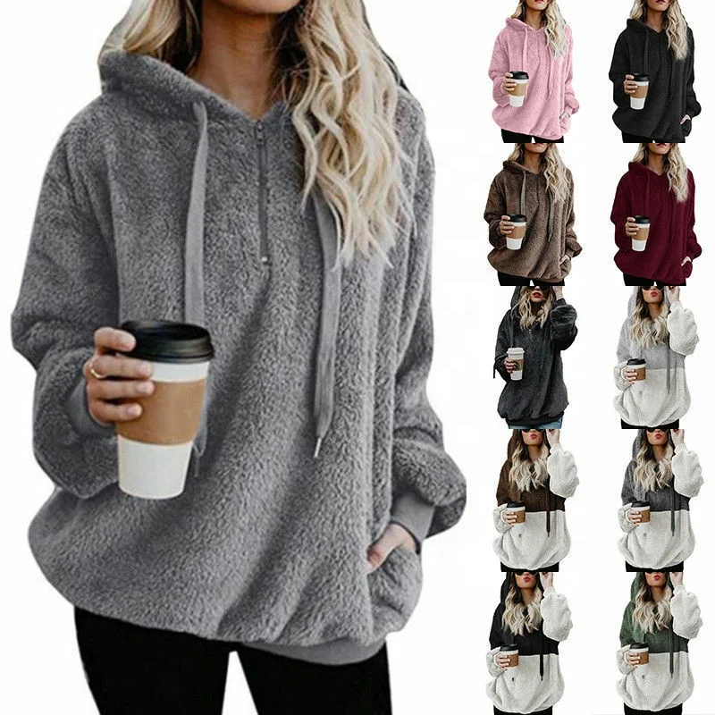 

Fuzzy Plus Size Womens Winter Fluffy Fur Sweatshirt Hoodie Jumper Cardigan Hooded Tops Pullover